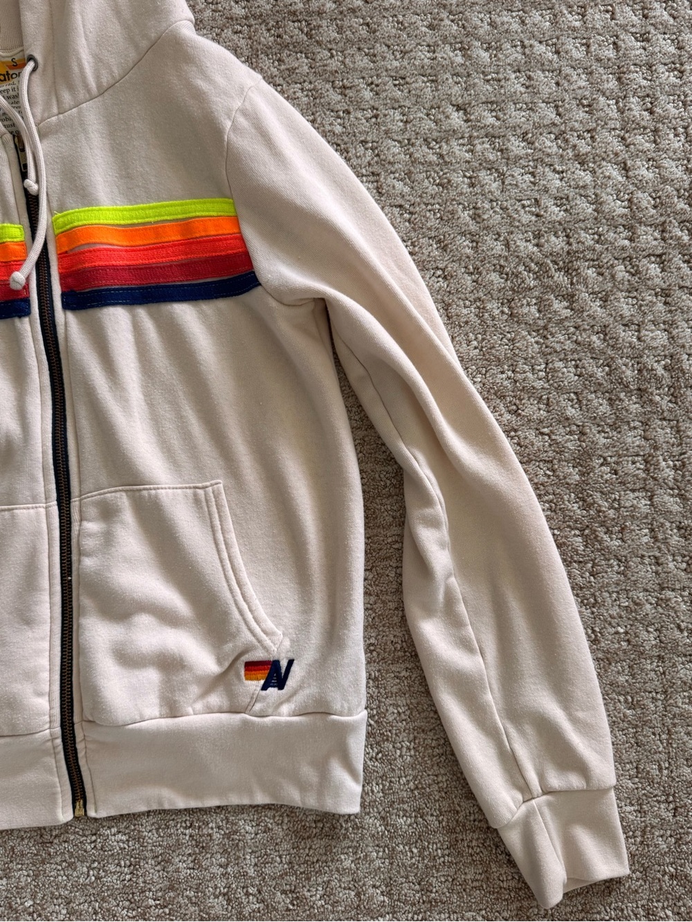 Aviator Nation 5-Stripe Hoodie & Sweatpant Set - Oatmeal / Neon Rainbow - Size S - Picture 10 of 16